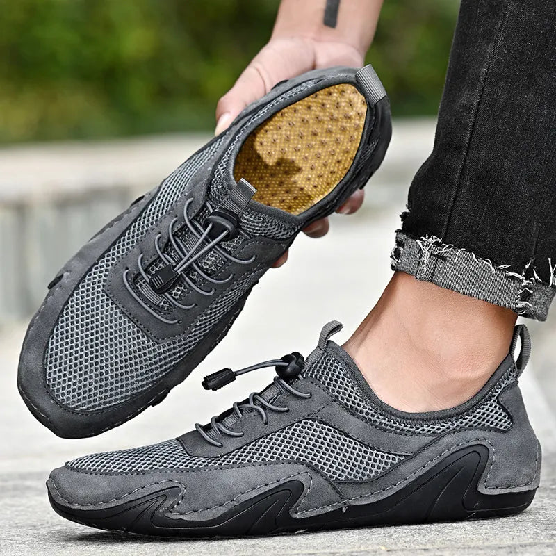 Herren Sportschuhe ⎜ Leichte Freizeit-Schuhe aus Leder mit atmungsaktivem Mesh für Komfort und Bewegung