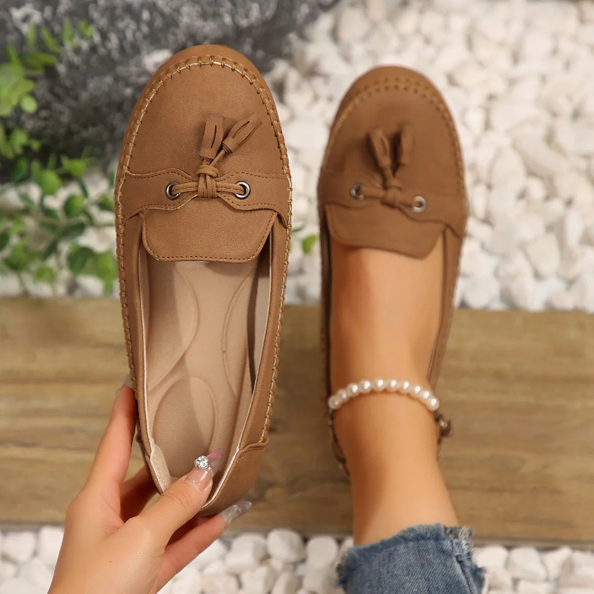 Loafers für Damen ⎜ Bequeme Flats mit Fransen-Detail und rutschfester Sohle