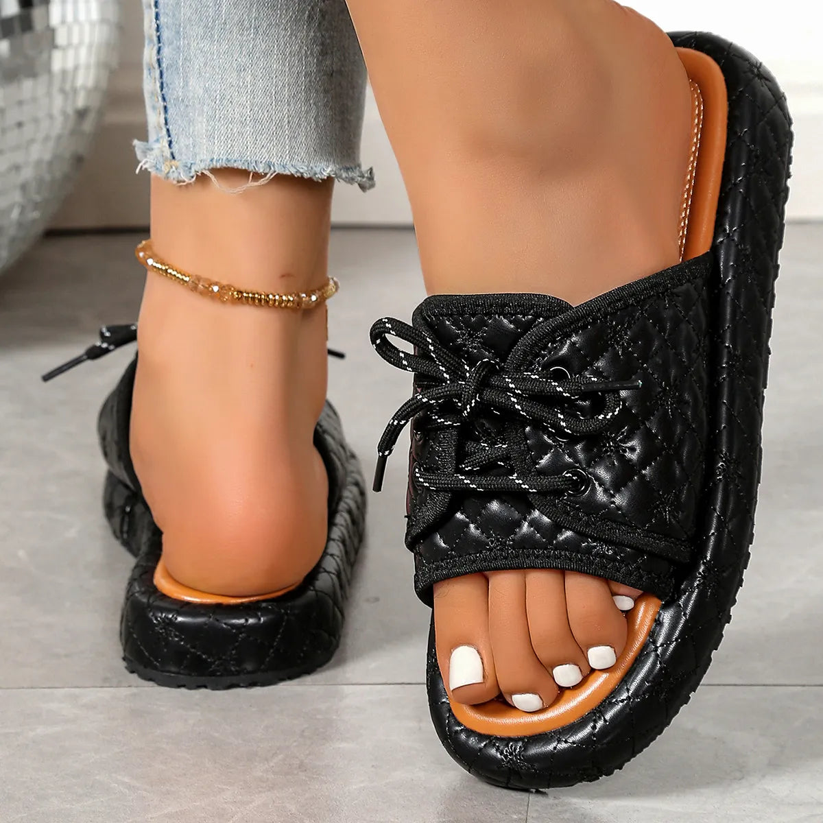 Bequeme Sandalen für Damen ⎜ Slip-ons mit Schnürung und gepolsterter Sohle für maximalen Komfort