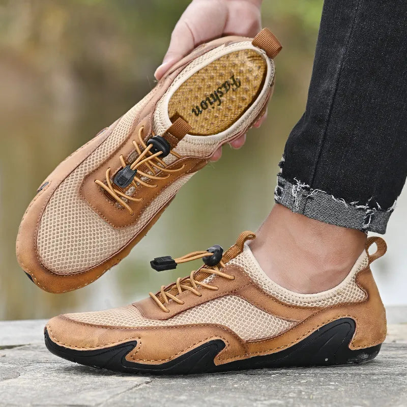 Herren Sportschuhe ⎜ Leichte Freizeit-Schuhe aus Leder mit atmungsaktivem Mesh für Komfort und Bewegung