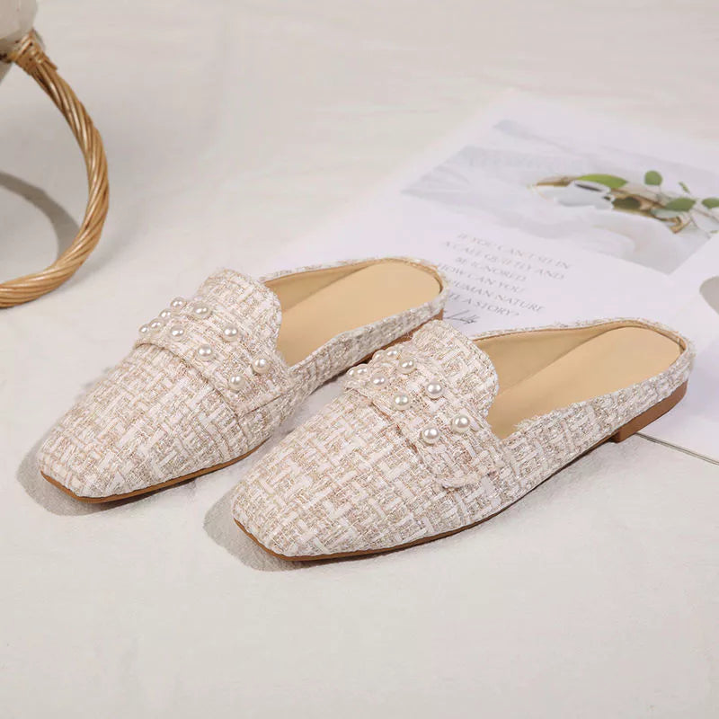Elegante Flache Sandalen für Damen ⎜ Komfortable Schuhe mit Perlen-Details für stilvolle Freizeitlooks