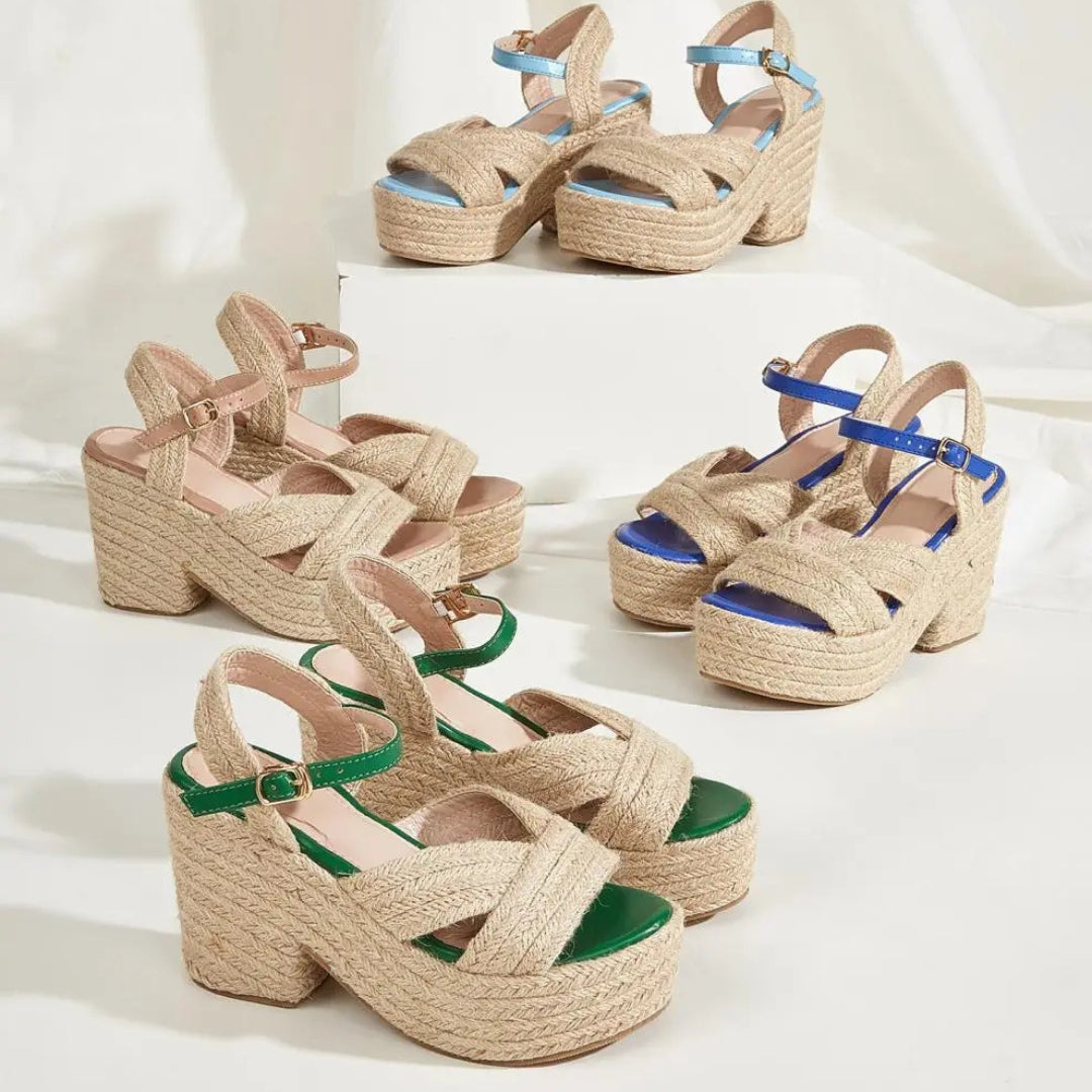 Plateausandalen für Damen ⎜ Sommerliche Keilschuhe mit Juteseil und Bequemem Blockabsatz für Alltag