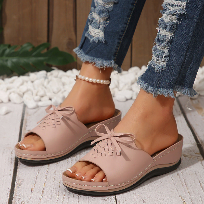 Pantoletten für Damen ⎜ Bequeme Sommerschuhe mit Schleife, rutschfester Sohle und gepolstertem Fußbett