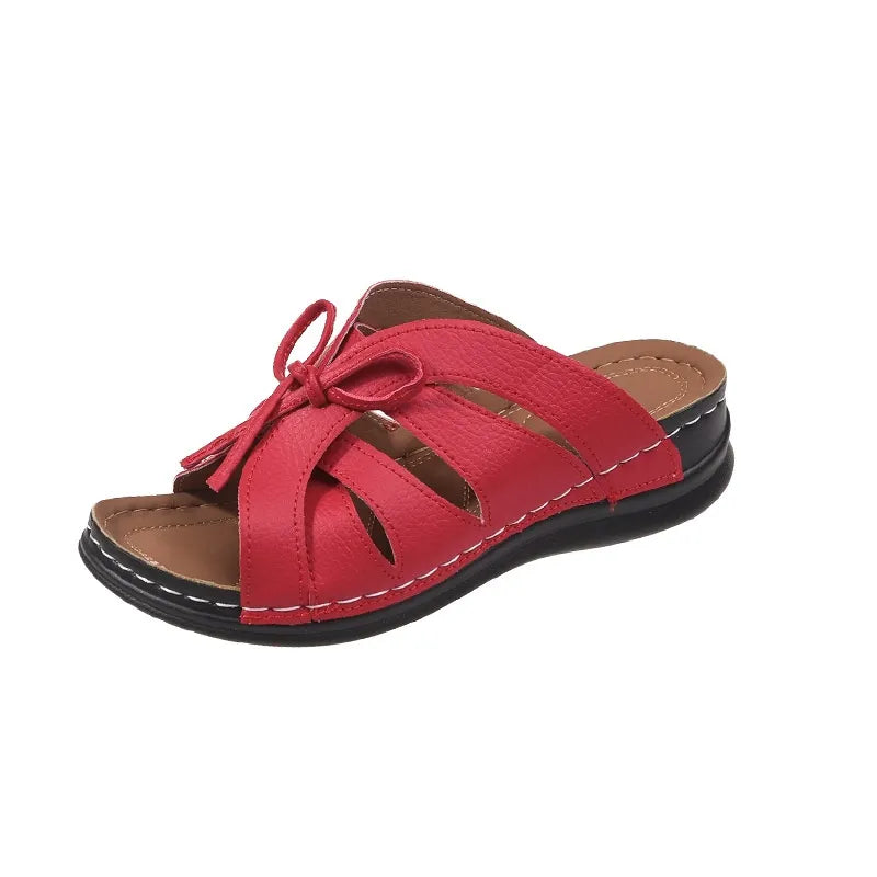 Damen Wedge Sandalen ⎜ Bequeme Schuhe mit Schleifen-Design und luftigen Ausschnitten