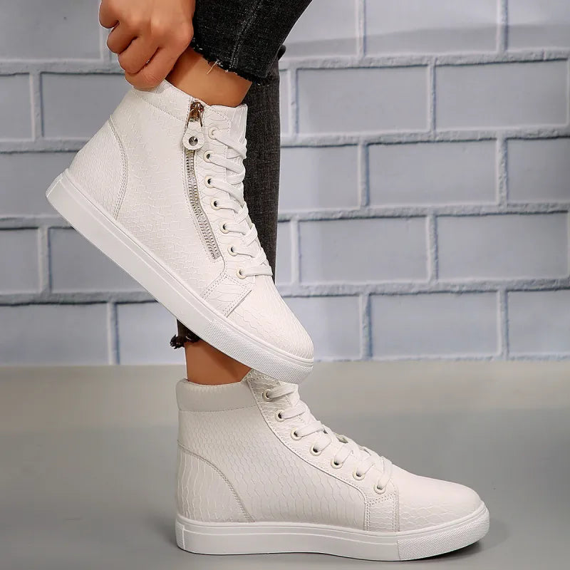 High-Top Sneaker für Damen ⎜ Bequeme Schuhe mit Reißverschluss und Schnürung für Alltag und Komfort