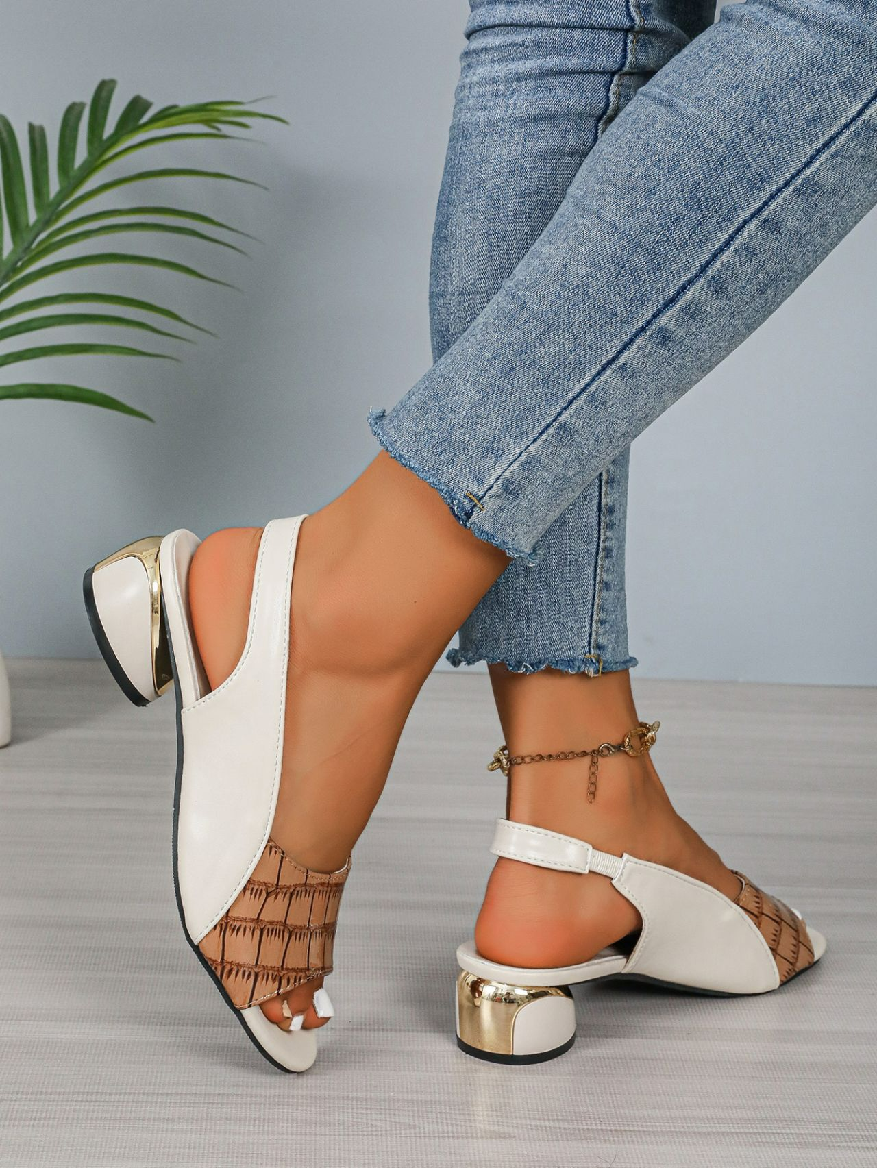 Damen Sandalen mit Offener Spitze ⎜ Knöchelriemen und Bequemer Mittelhoher Absatz für Alltag & Freizeit