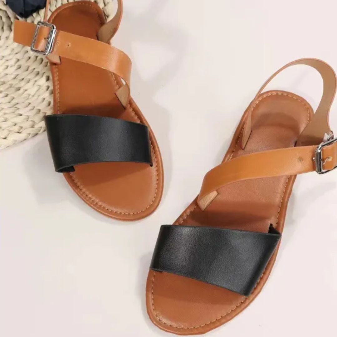 Damen Römersandalen mit Knöchelriemen ⎜ Flache Sommerschuhe mit Schnalle und Komfort für Große Größen