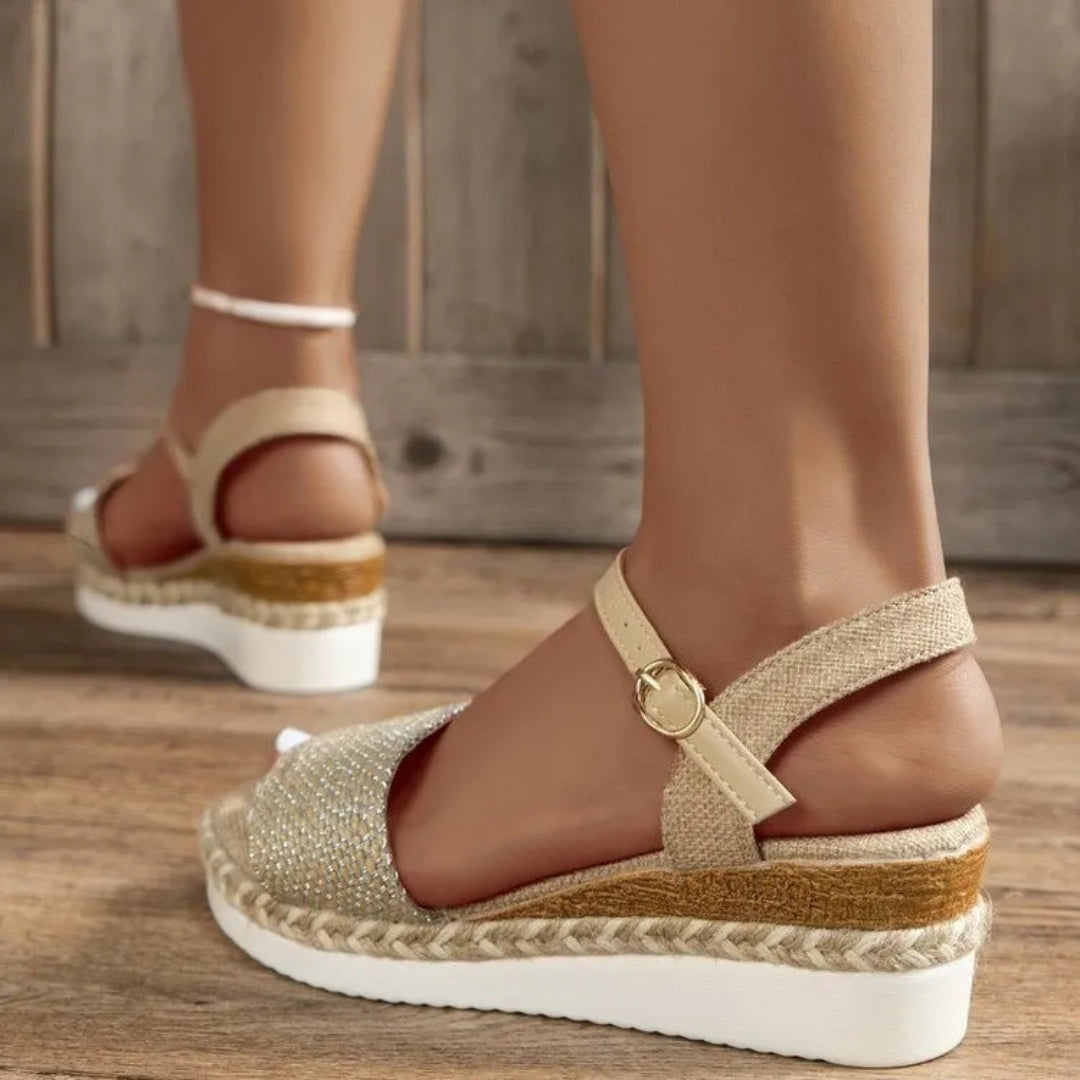 Keilsandalen für Damen ⎜ Sommerliche Schuhe mit Juteseil-Design Verstellbarem Riemen und Bequemer Sohle