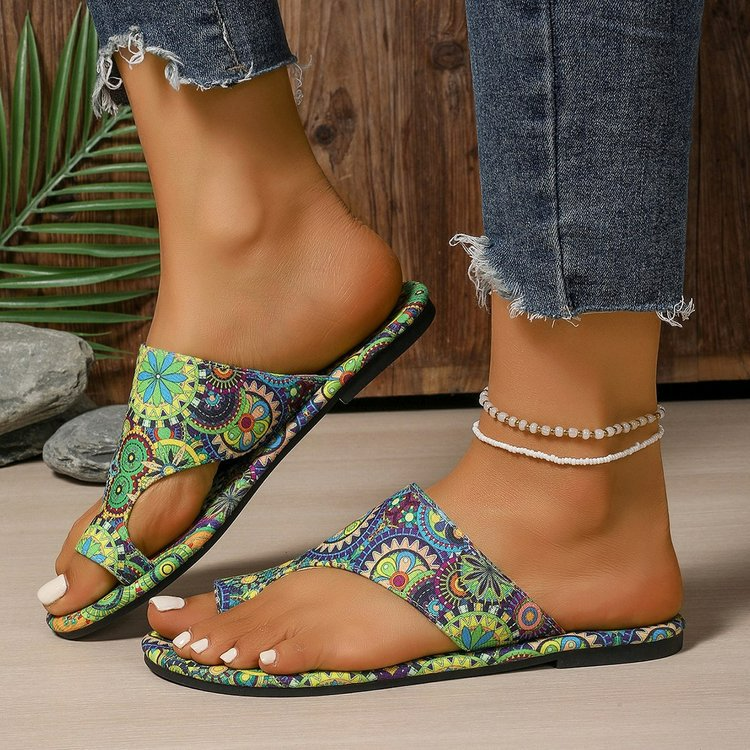 Damen Flip-Flop Sandalen ⎜ Bequeme Schuhe im Romantik-Stil mit atmungsaktivem Druckmuster