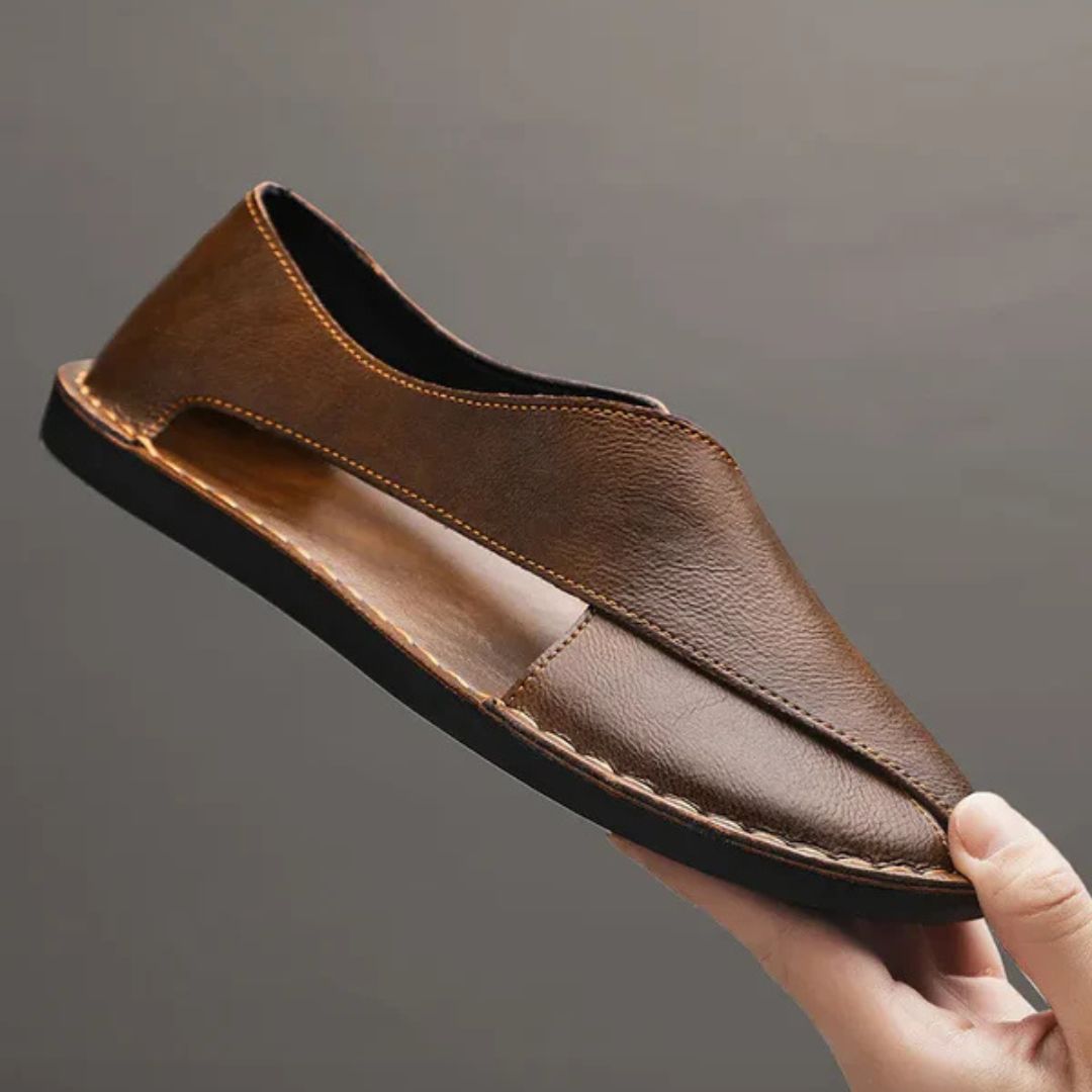 Ledersandalen für Herren ⎜ Bequeme Ein-Pedal-Strandschuhe aus atmungsaktivem Echtleder