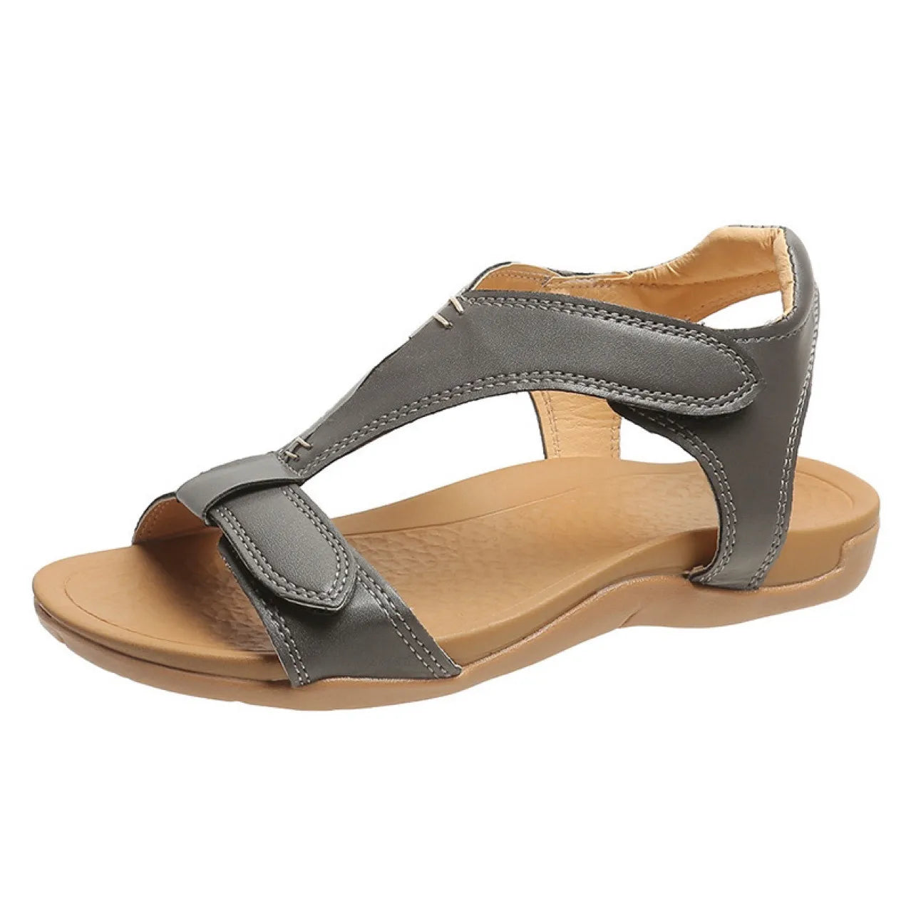 Damen Komfort Sandalen ⎜ Flache Sommerschuhe mit Klettverschluss und Gepolsterter Sohle für Alltag & Freizeit