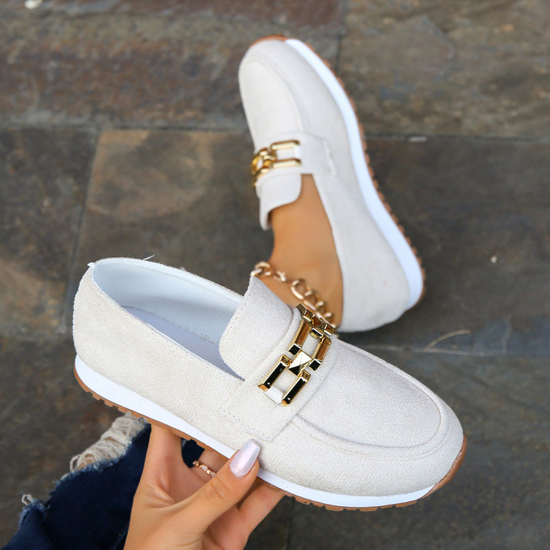 Plattform-Slipper für Damen ⎜ Bequeme Schuhe mit Glitzerakzent und Goldener Kette für Stil und Komfort