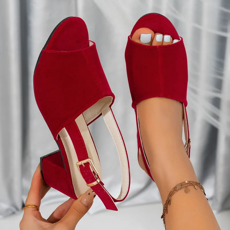 High Heels Sandalen für Damen ⎜ Offene Sommerschuhe mit Blockabsatz und verstellbarem Fersenriemen