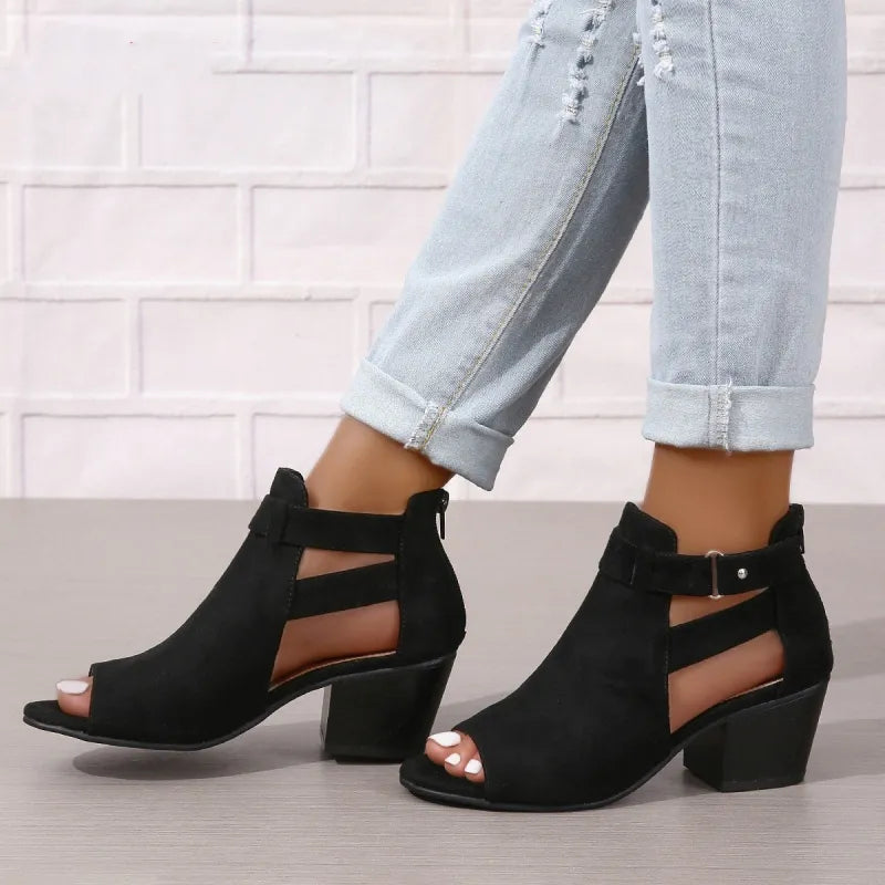 High Heel Sandalen für Damen ⎜ Elegante Sommerschuhe mit Blockabsatz und Schnalle für Büro und Freizeit