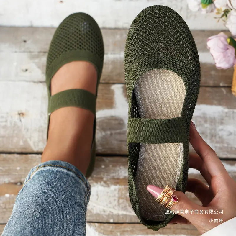Flache Ballerinas für Damen ⎜ Atmungsaktive Schuhe mit elastischem Riemen und bequemem Tragegefühl