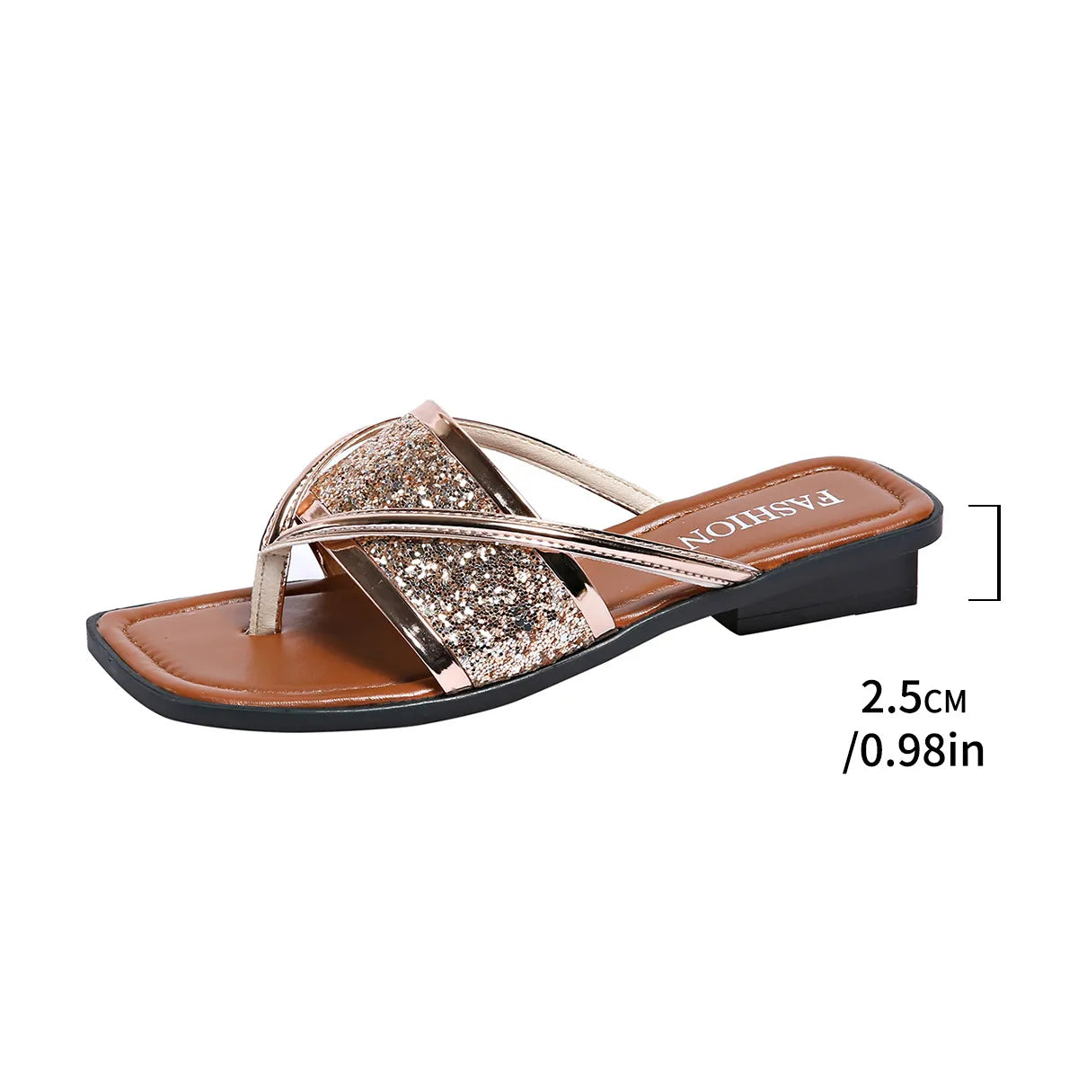 Damen Sandalen mit Glitzer-Details ⎜ Modische Flip-Flops mit Kreuzriemen und komfortablem Blockabsatz