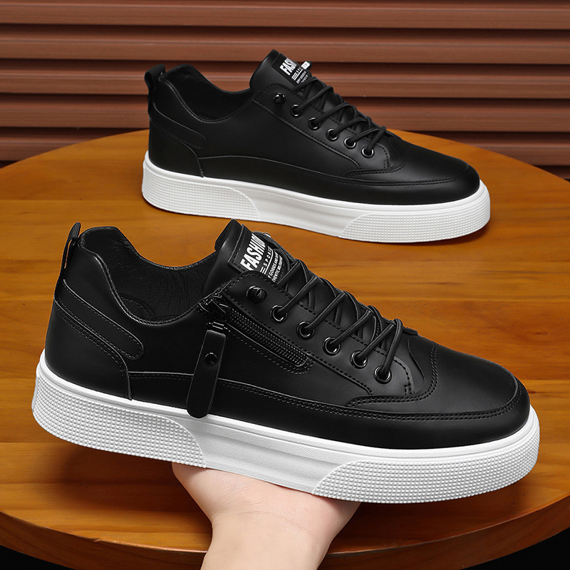 Herren Slip-On Sneakers ⎜ Bequeme Freizeit-Schuhe aus Kunstleder mit modischem Reißverschluss-Design