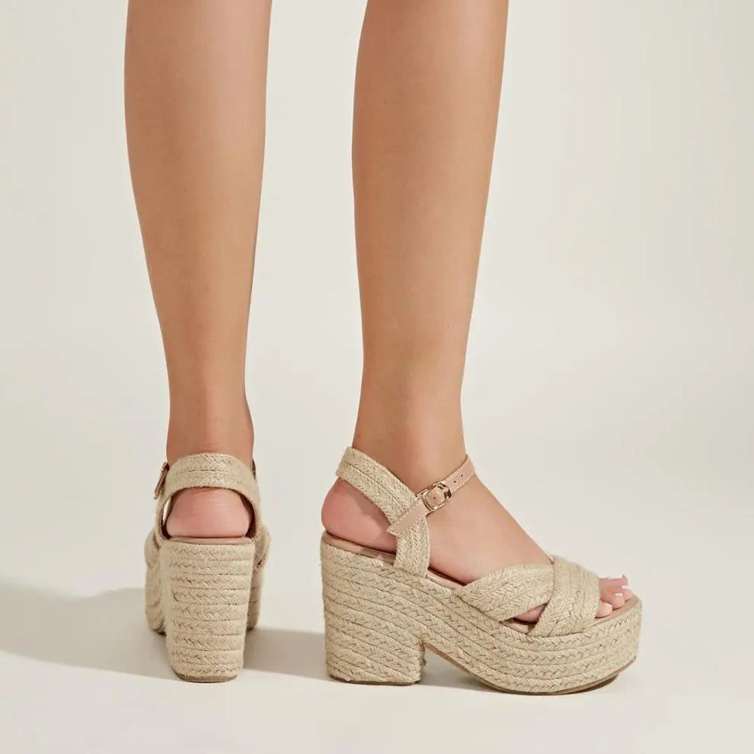 Plateausandalen für Damen ⎜ Sommerliche Keilschuhe mit Juteseil und Bequemem Blockabsatz für Alltag