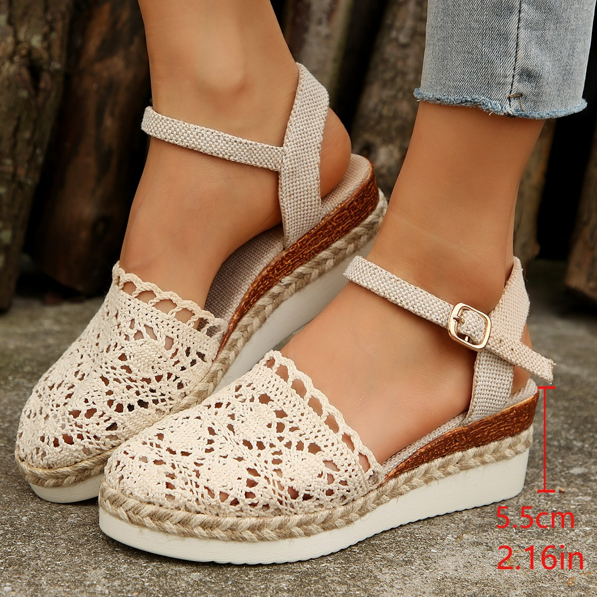 Damen Sandalen mit Schnalle ⎜ Geflochtenes Design mit luftigen Aussparungen für Sommer und Freizeit