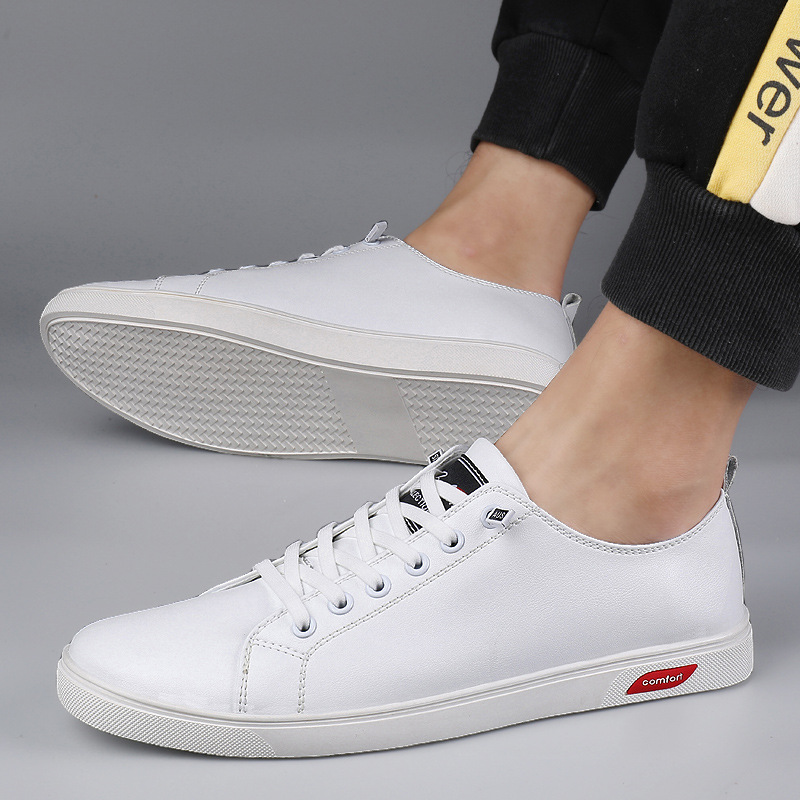 Herren Sneaker ⎜ Bequeme Freizeit-Schuhe aus Leder im flachen Low-Top-Design