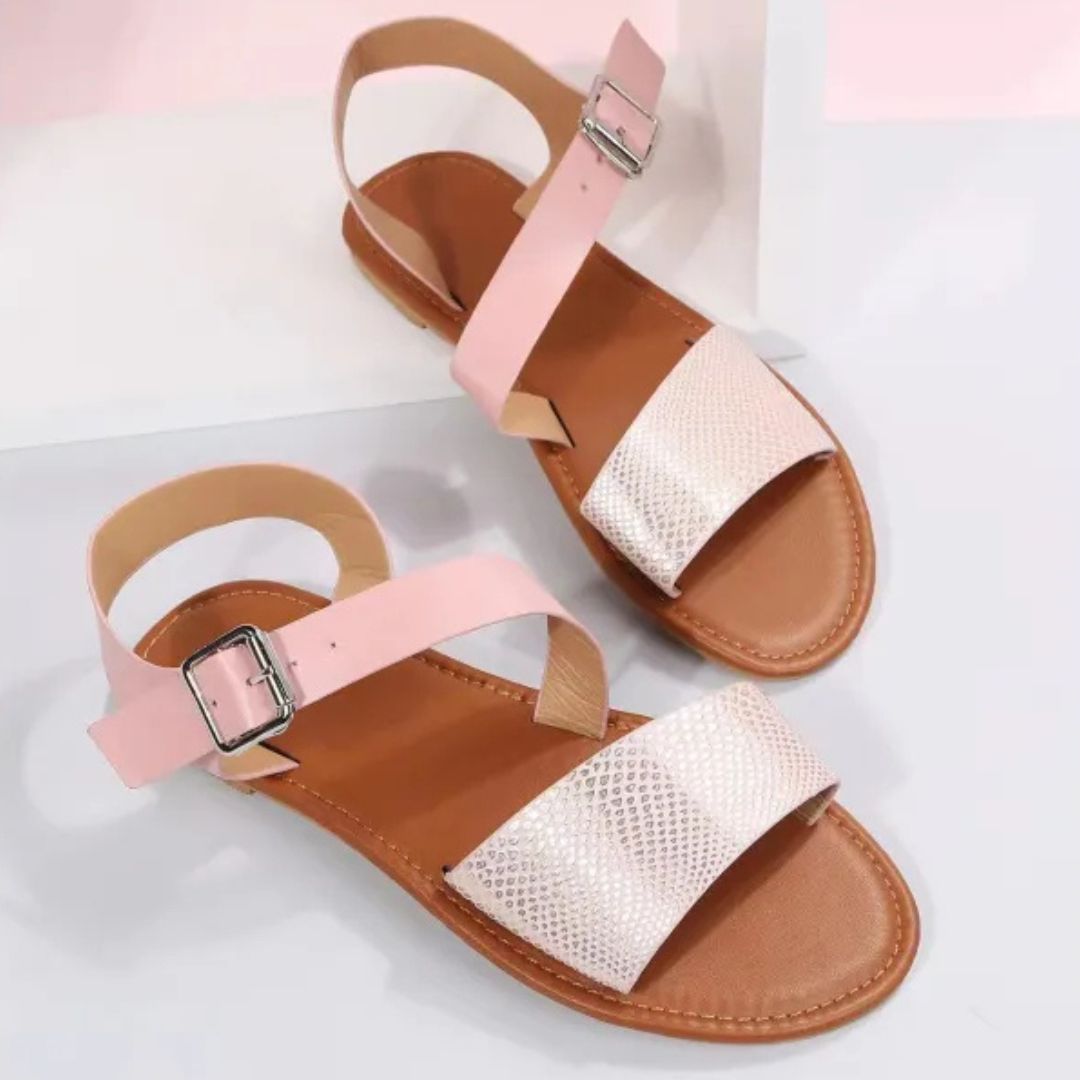 Damen Römersandalen mit Knöchelriemen ⎜ Flache Sommerschuhe mit Schnalle und Komfort für Große Größen