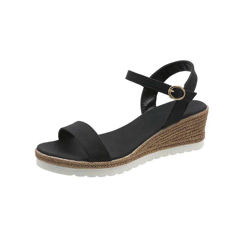 Damen Keilsandaletten mit Schnalle ⎜ Bequeme Sommerschuhe mit leichter Sohle und Absatz für mehr Komfort