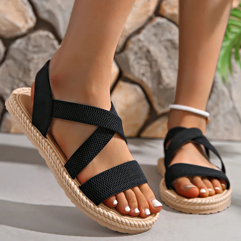 Damen Sandalen im Casual-Stil ⎜ Bequeme Schuhe mit elastischen Riemen und modischer Sohle
