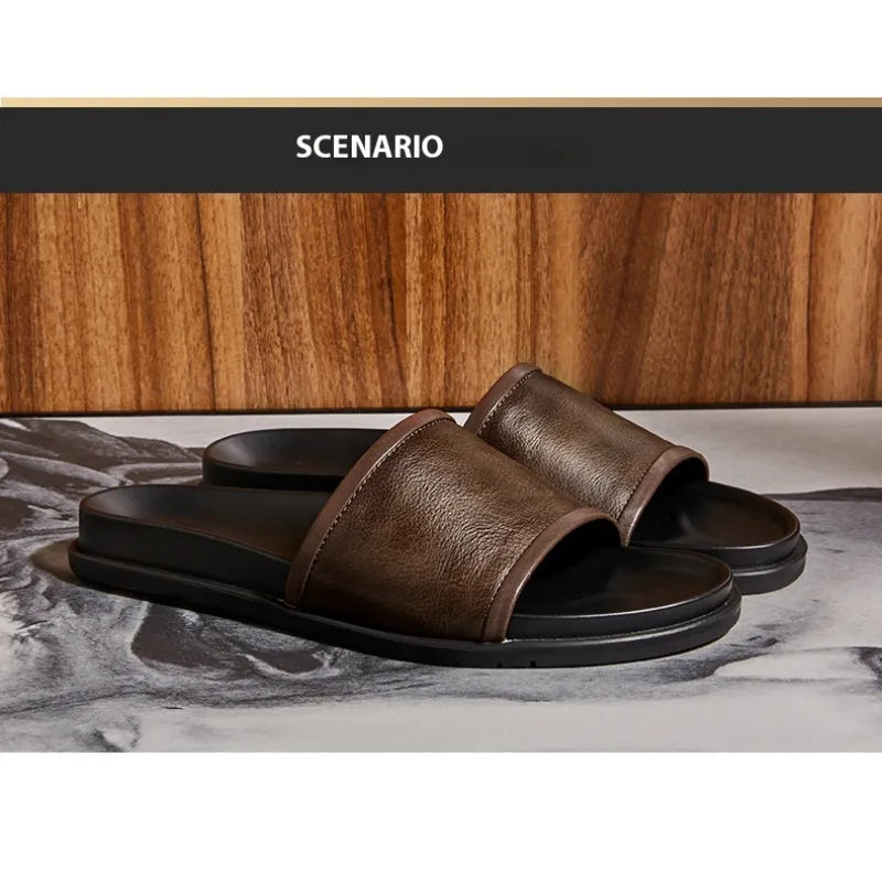 Herren Slipper aus echtem Leder ⎜Bequeme Sommer-Sandalen mit rutschfester Sohle für Outdoor-Aktivitäten