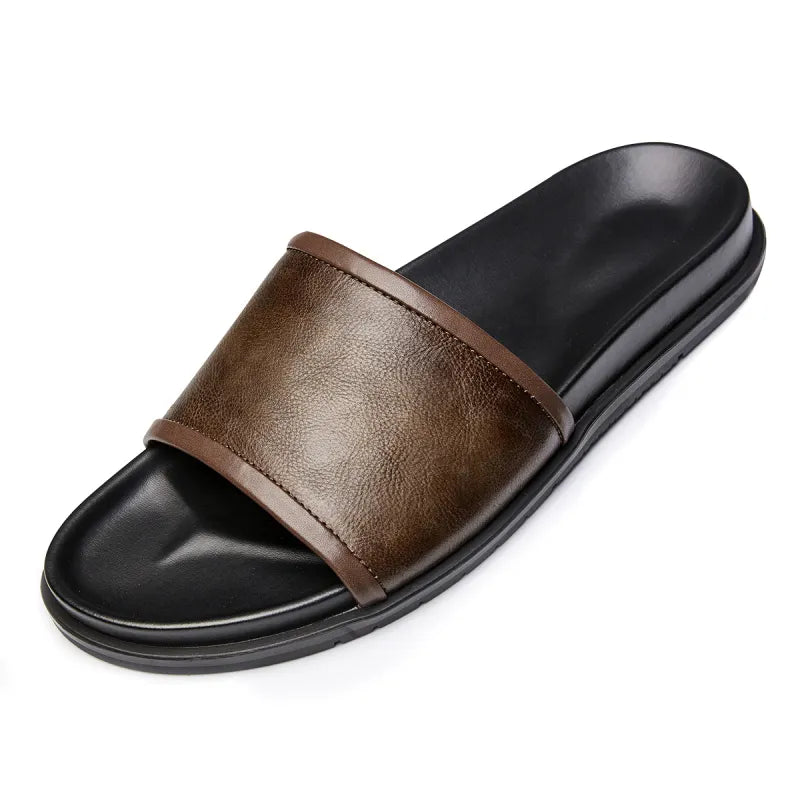 Herren Slipper aus echtem Leder ⎜Bequeme Sommer-Sandalen mit rutschfester Sohle für Outdoor-Aktivitäten