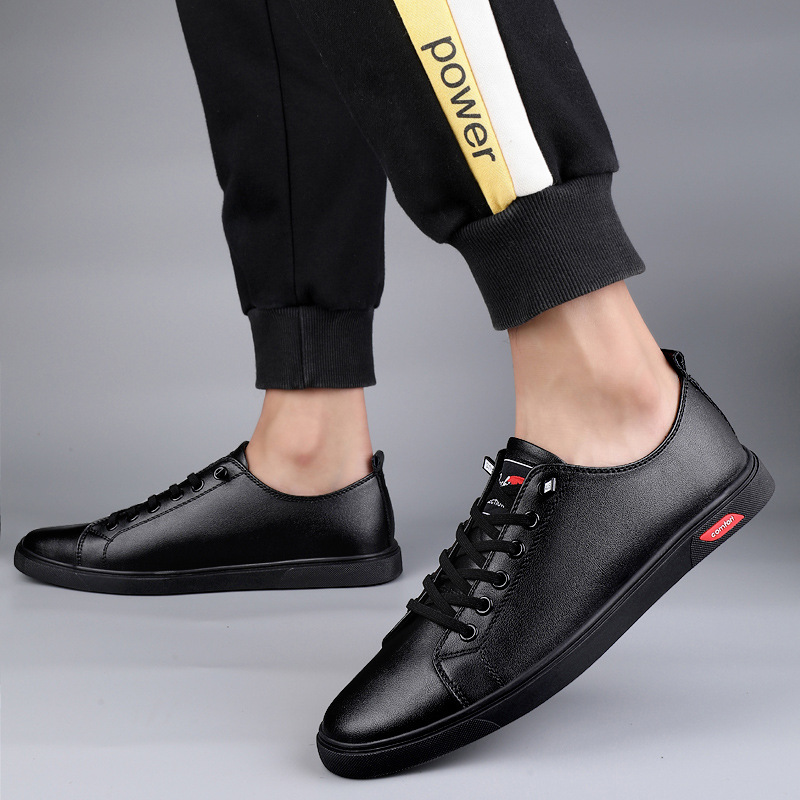 Herren Sneaker ⎜ Bequeme Freizeit-Schuhe aus Leder im flachen Low-Top-Design