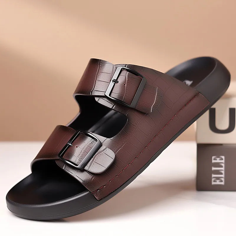Outdoor Slipper für Herren ⎜ Rutschfeste, verstellbare Freizeitschuhe mit Farbdetails