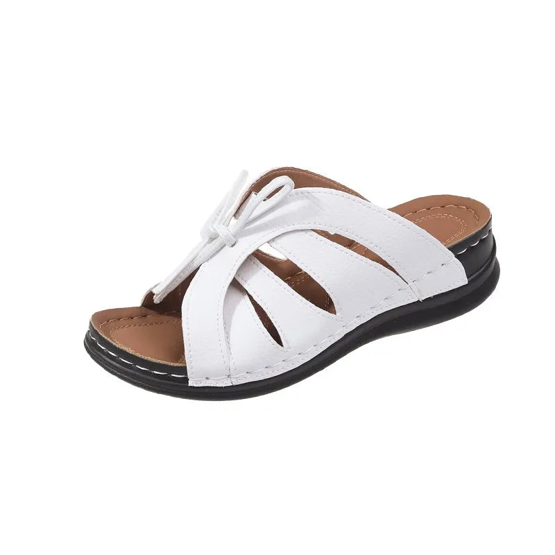 Damen Wedge Sandalen ⎜ Bequeme Schuhe mit Schleifen-Design und luftigen Ausschnitten