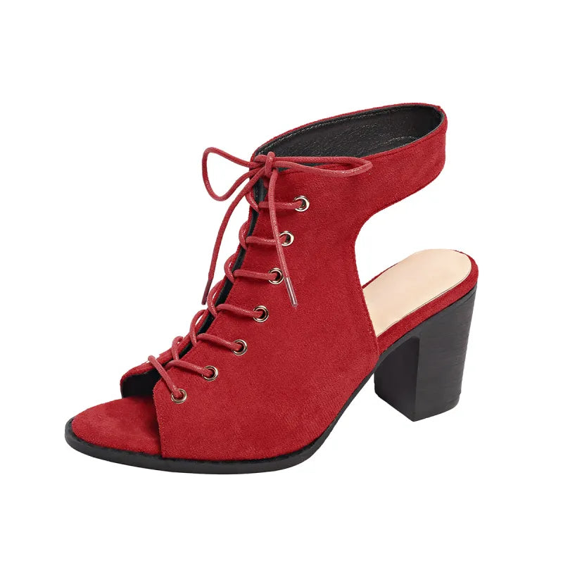 Damen Schnürsandalen mit Blockabsatz ⎜ Modische Sommerschuhe mit offener Spitze und bequemer Passform