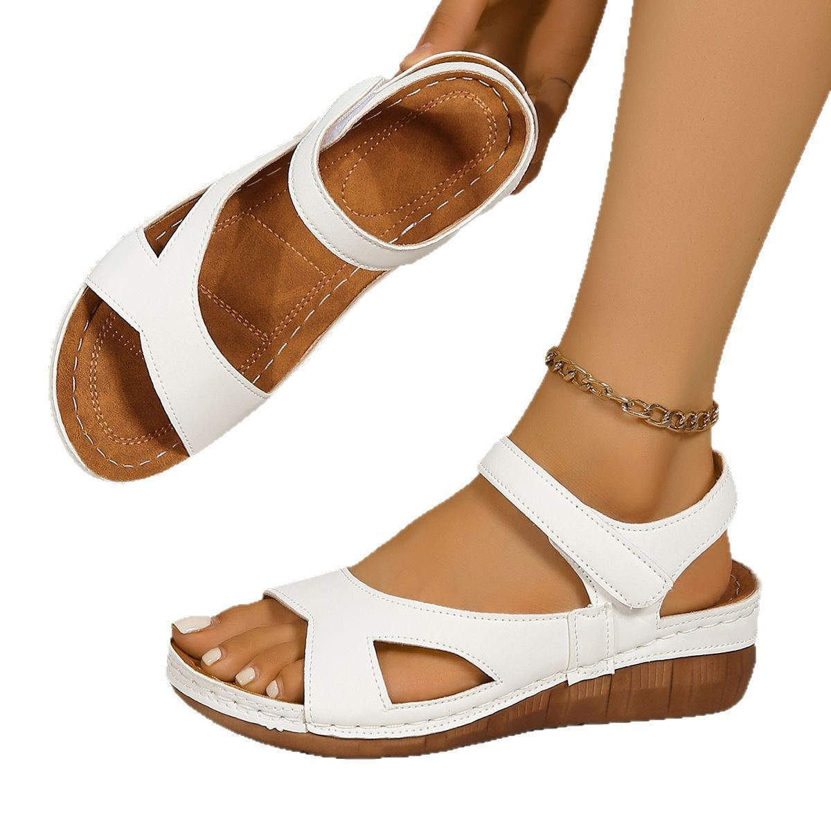 Damen Klettsandalen Sommer ⎜ Bequeme Plateausandalen mit weichem Fußbett und verstellbarem Riemen