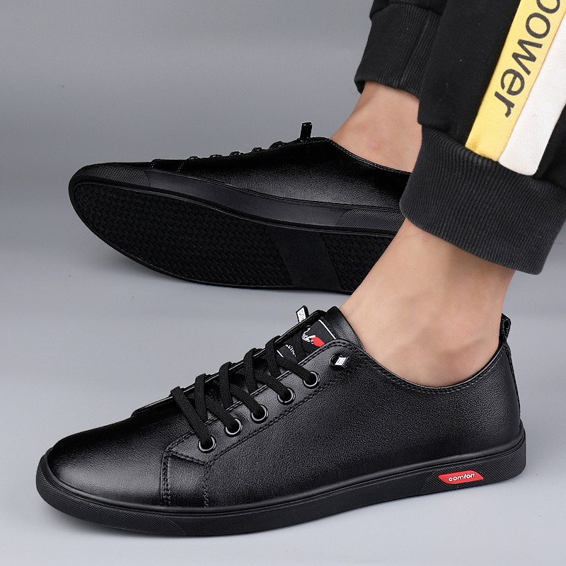 Herren Sneaker ⎜ Bequeme Freizeit-Schuhe aus Leder im flachen Low-Top-Design