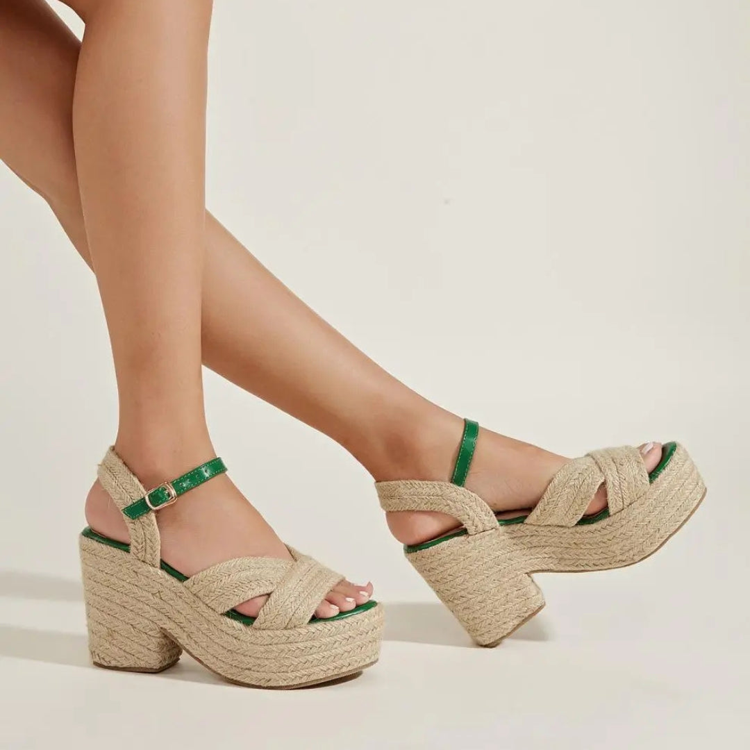 Plateausandalen für Damen ⎜ Sommerliche Keilschuhe mit Juteseil und Bequemem Blockabsatz für Alltag
