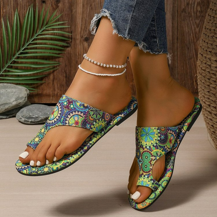 Damen Flip-Flop Sandalen ⎜ Bequeme Schuhe im Romantik-Stil mit atmungsaktivem Druckmuster