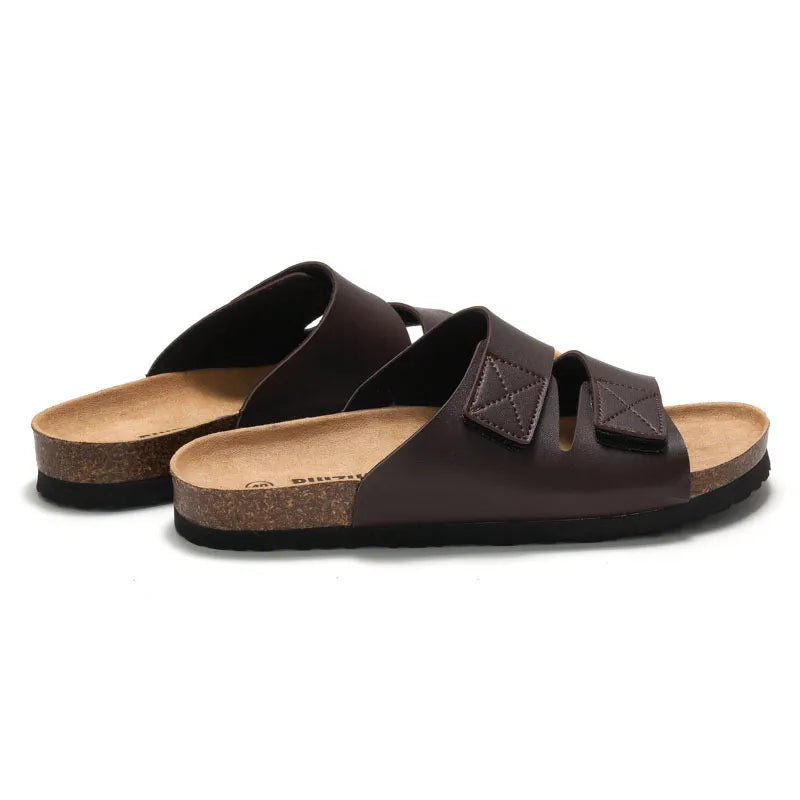 Herren Kork-Slipper ⎜ Bequeme Sandalen mit verstellbarem Klettverschluss für optimalen Halt