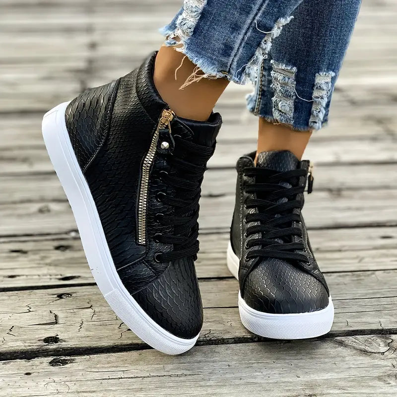 High-Top Sneaker für Damen ⎜ Bequeme Schuhe mit Reißverschluss und Schnürung für Alltag und Komfort