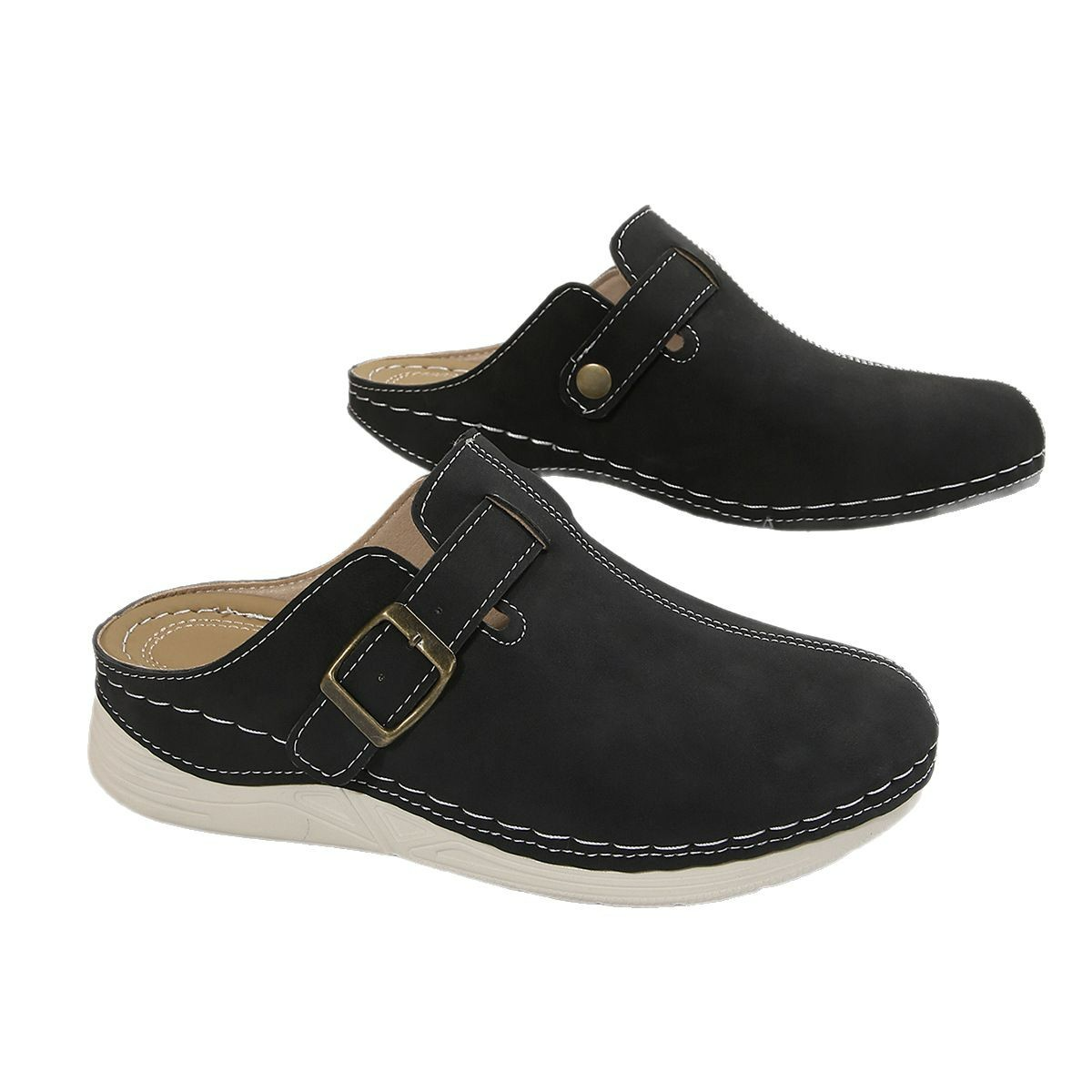 Damen Wedge Slippers mit Metall-Schnalle ⎜ Bequeme Clogs mit Riegelverschluss und trendigem Design