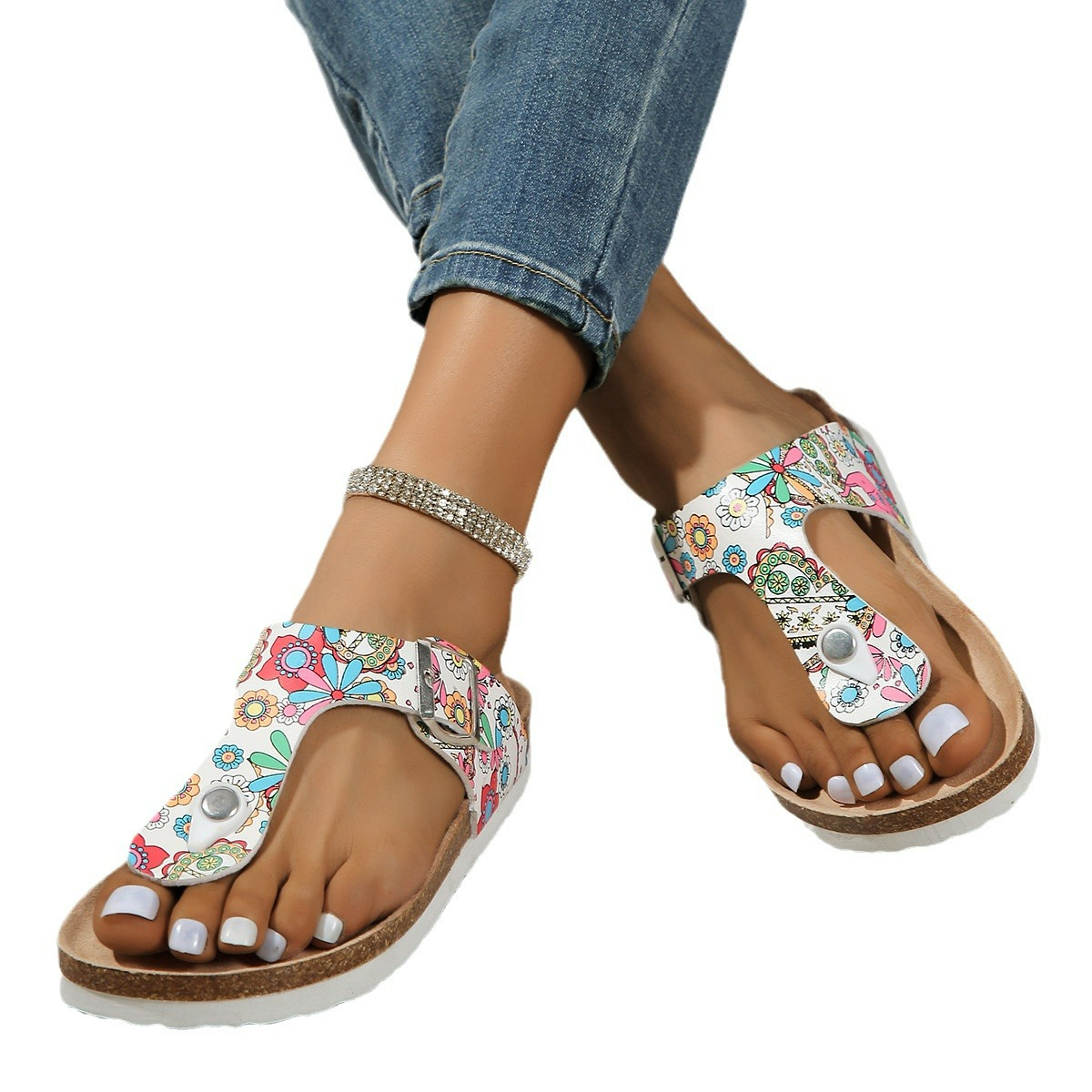 Damen Plateau Sandalen ⎜ Bequeme Flip-Flops mit dicker Sohle und verstellbarer Schnalle für draußen