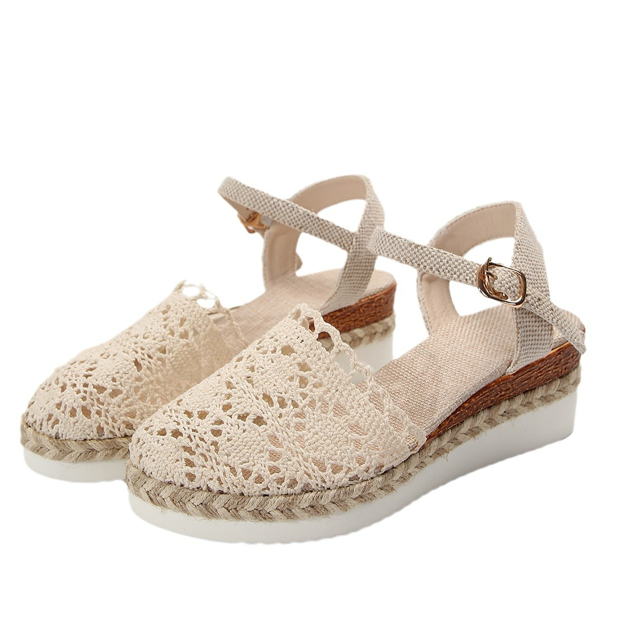 Damen Sandalen mit Schnalle ⎜ Geflochtenes Design mit luftigen Aussparungen für Sommer und Freizeit