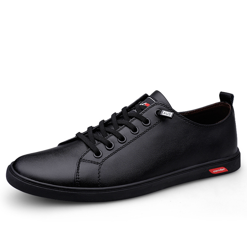 Herren Sneaker ⎜ Bequeme Freizeit-Schuhe aus Leder im flachen Low-Top-Design