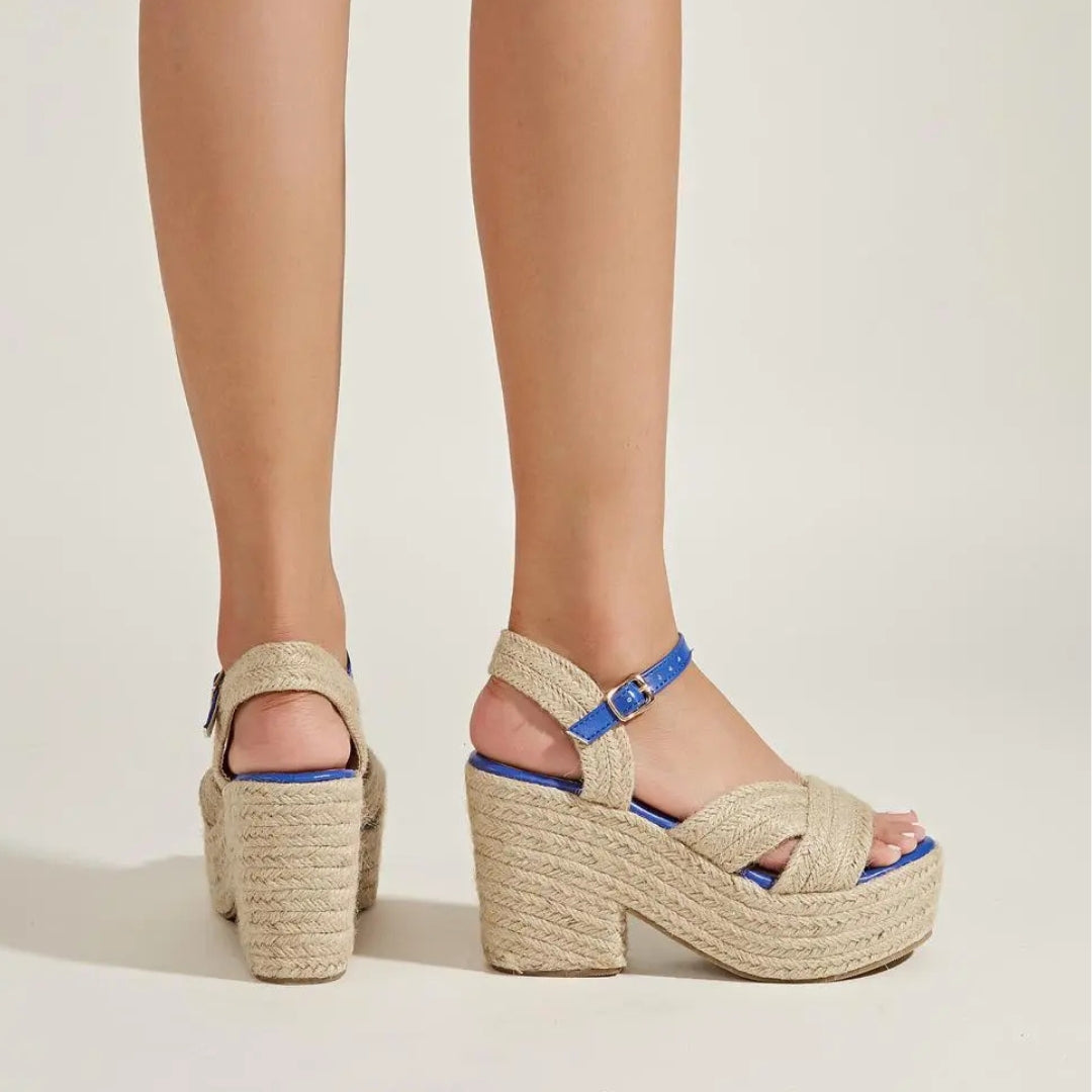 Plateausandalen für Damen ⎜ Sommerliche Keilschuhe mit Juteseil und Bequemem Blockabsatz für Alltag