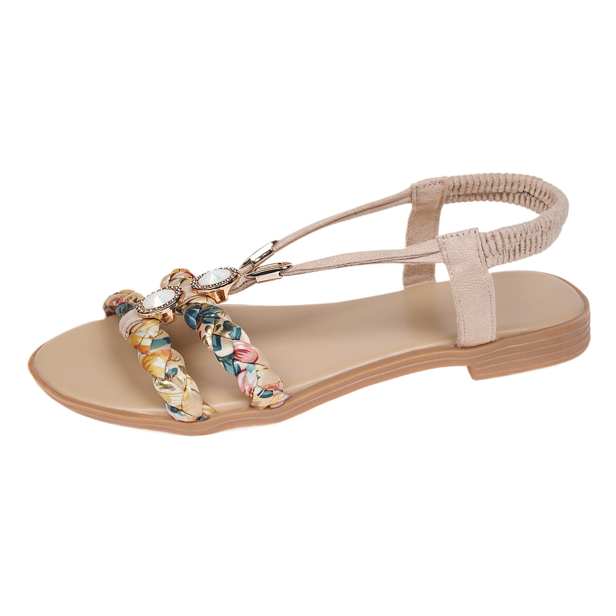 Damen Outdoor-Sandalen ⎜ Flache Komfortsohle mit Geflochtenem Design und Geeignet für Große Größen