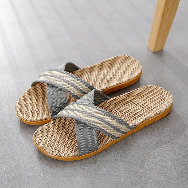 Linnen Slipper für Herren ⎜ Bequeme Hausschuhe mit rutschfester Sohle und atmungsaktivem Design