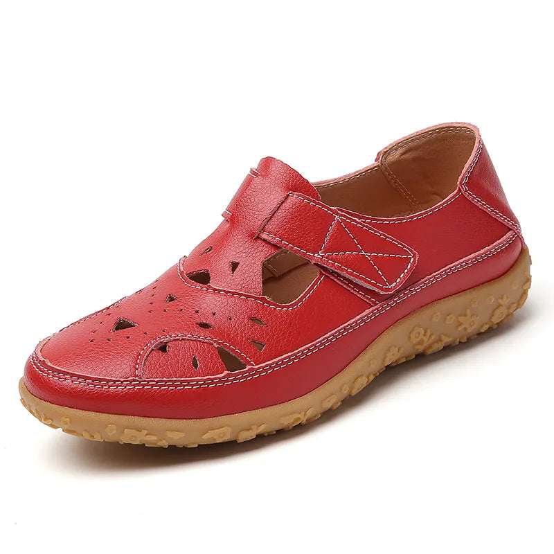 Damen Sommerschuhe mit Klettverschluss ⎜ Bequeme Flats mit Lochmuster und rutschfester Sohle