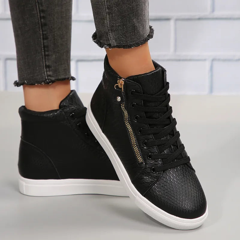 High-Top Sneaker für Damen ⎜ Bequeme Schuhe mit Reißverschluss und Schnürung für Alltag und Komfort