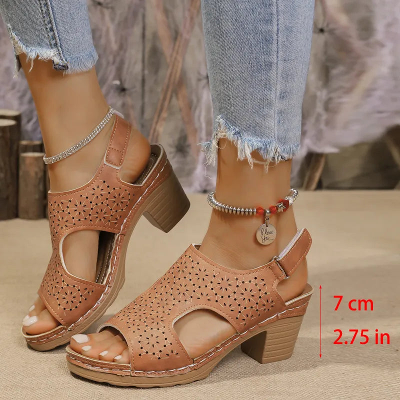 High Heel Sandalen für Damen ⎜ Komfortable Peeptoe-Schuhe mit dickem Absatz und modischem Design