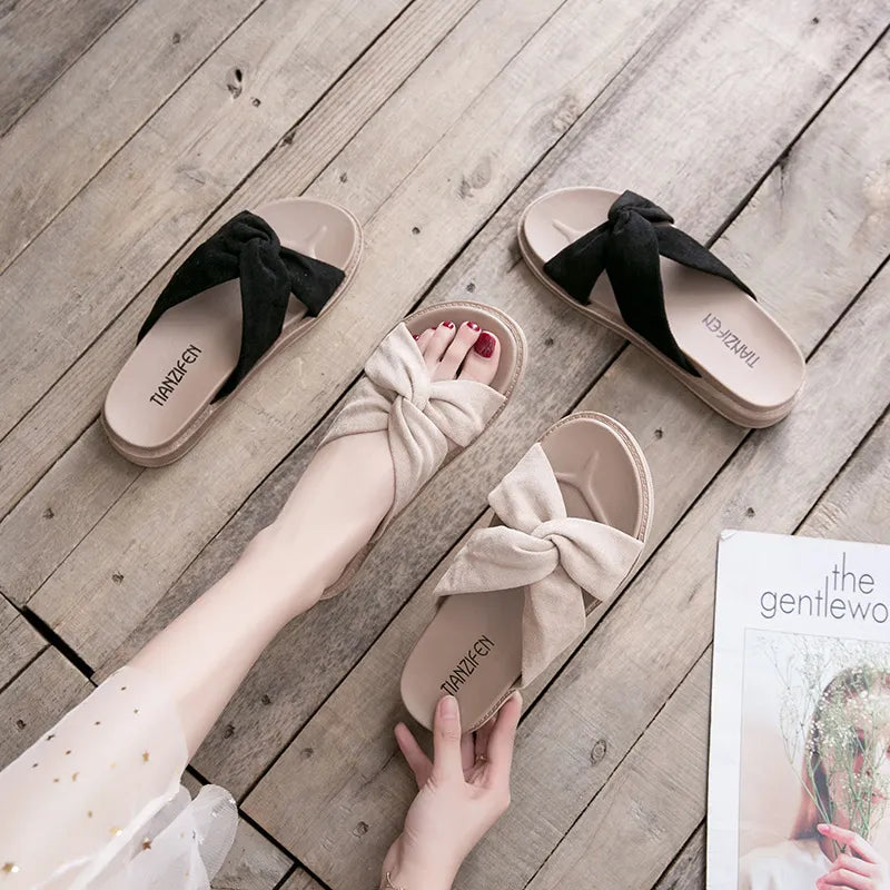 Damen Sandalen im Sommerstil ⎜ Bequeme Schuhe mit Schleifen-Design für einen lässigen Look